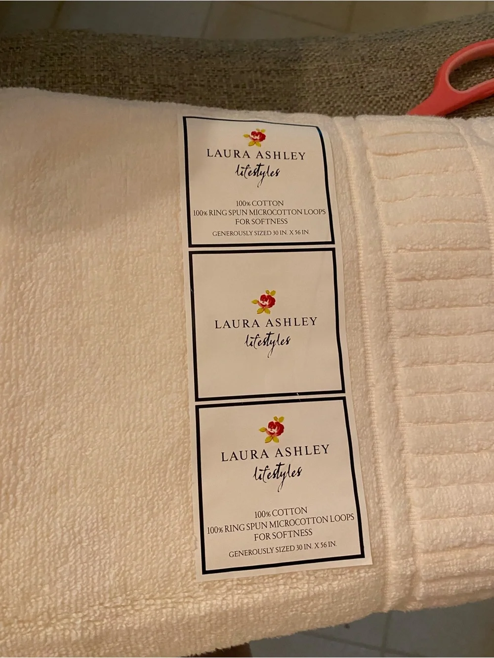 Laura Ashley Cream Bath Towels - Set of Plush Cotton